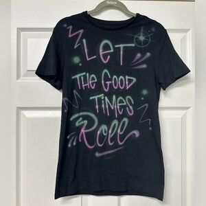 Let the Good Times Roll Graffiti Print Black Tshirt 420 Small